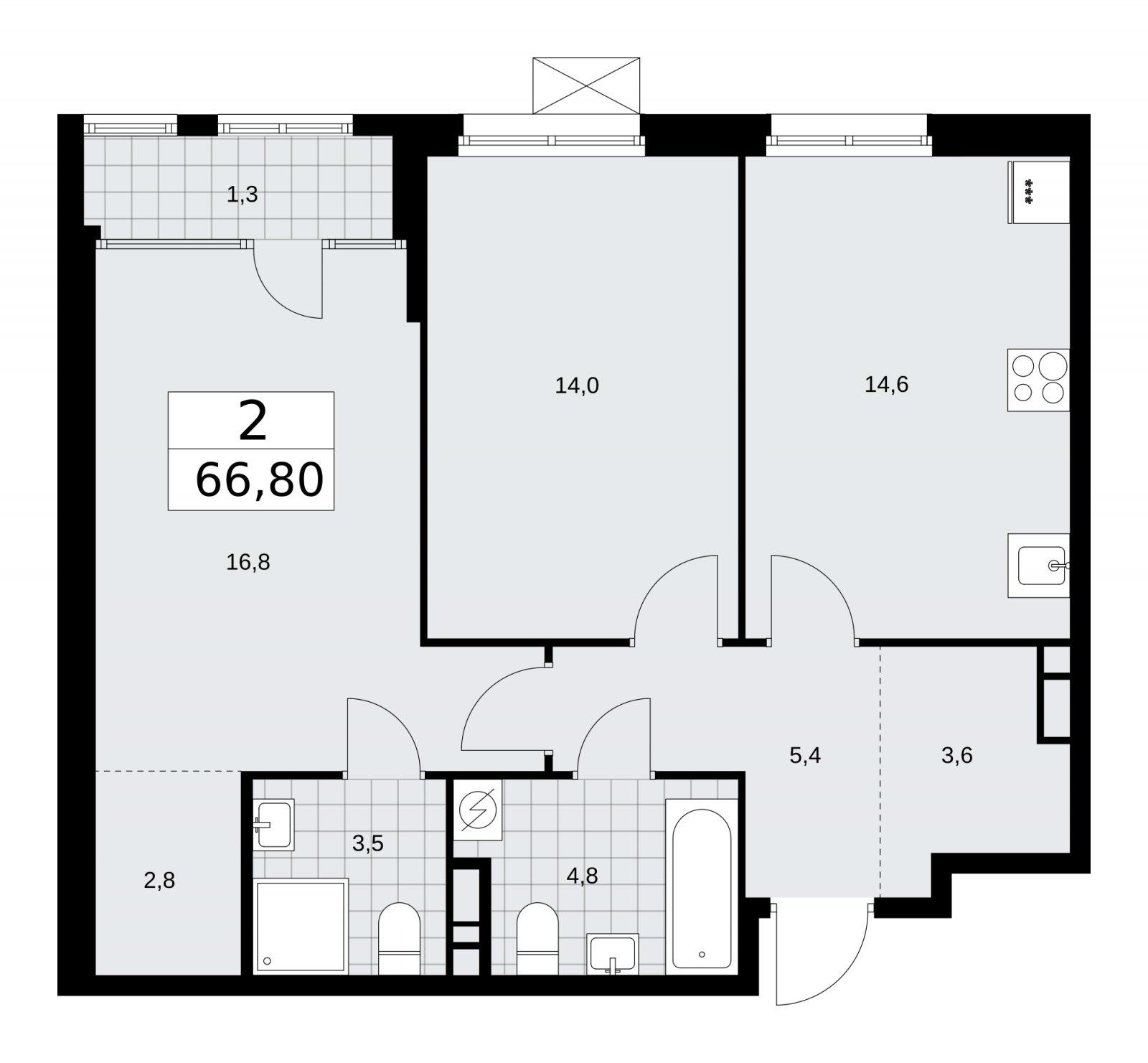2-комнатная квартира с частичной отделкой, 66.8 м2, 11 этаж, сдача 1 квартал 2026 г., ЖК Дом на Зорге, корпус 25 - объявление 2221214 - фото №1