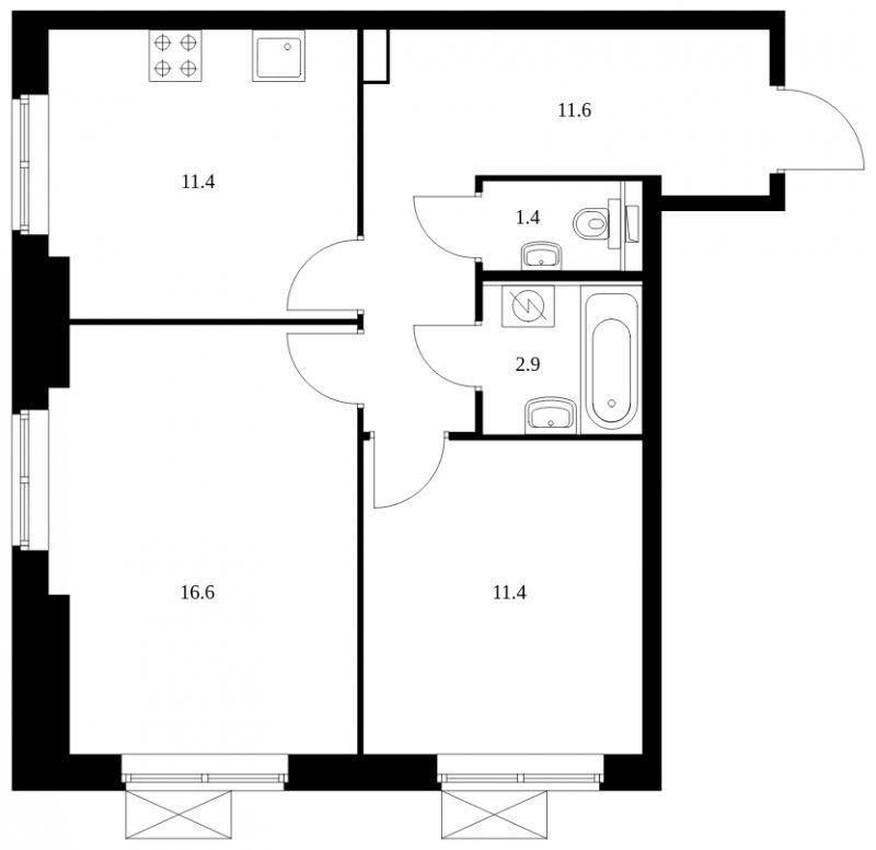 2-комнатная квартира с полной отделкой, 55.3 м2, 2 этаж, сдача 2 квартал 2023 г., ЖК Второй Нагатинский, корпус 1 - объявление 1477277 - фото №1