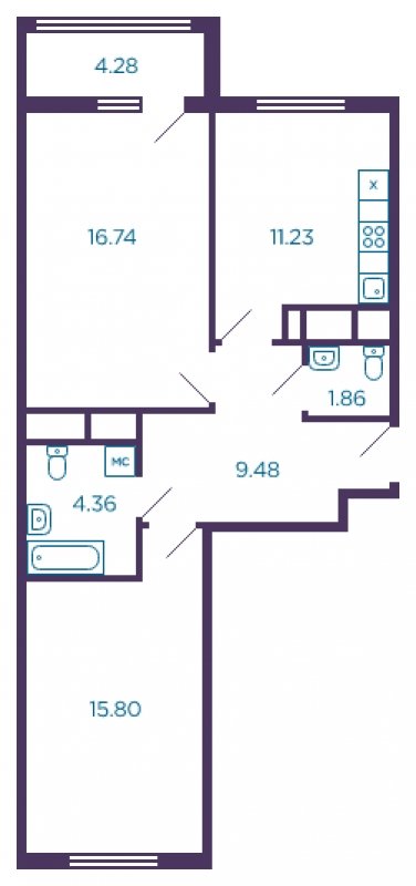 2-комнатная квартира без отделки, 61.61 м2, 6 этаж, сдача 4 квартал 2022 г., ЖК Миниполис Дивное, корпус 4 - объявление 1670892 - фото №1
