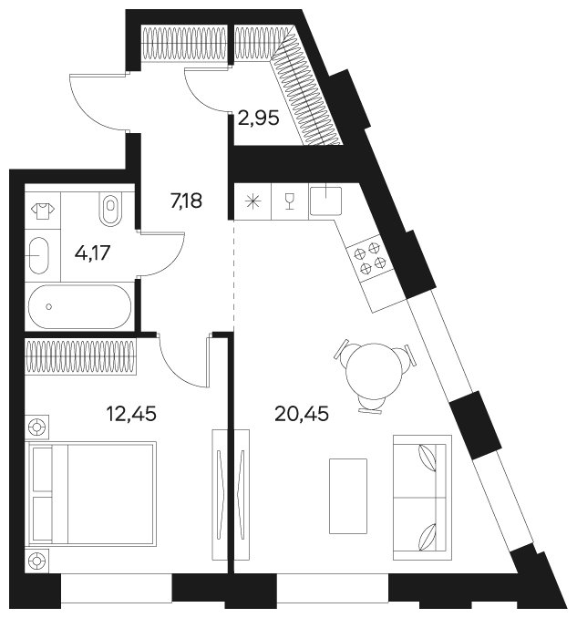 1-комнатная квартира без отделки, 47.2 м2, 9 этаж, сдача 4 квартал 2024 г., ЖК FØRST, корпус 2 - объявление 1942911 - фото №1