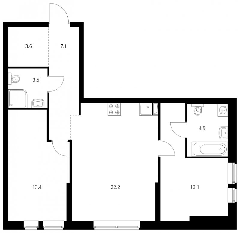 2-комнатная квартира с частичной отделкой, 66.8 м2, 9 этаж, сдача 4 квартал 2023 г., ЖК Кронштадтский 9, корпус 1.4 - объявление 1675521 - фото №1