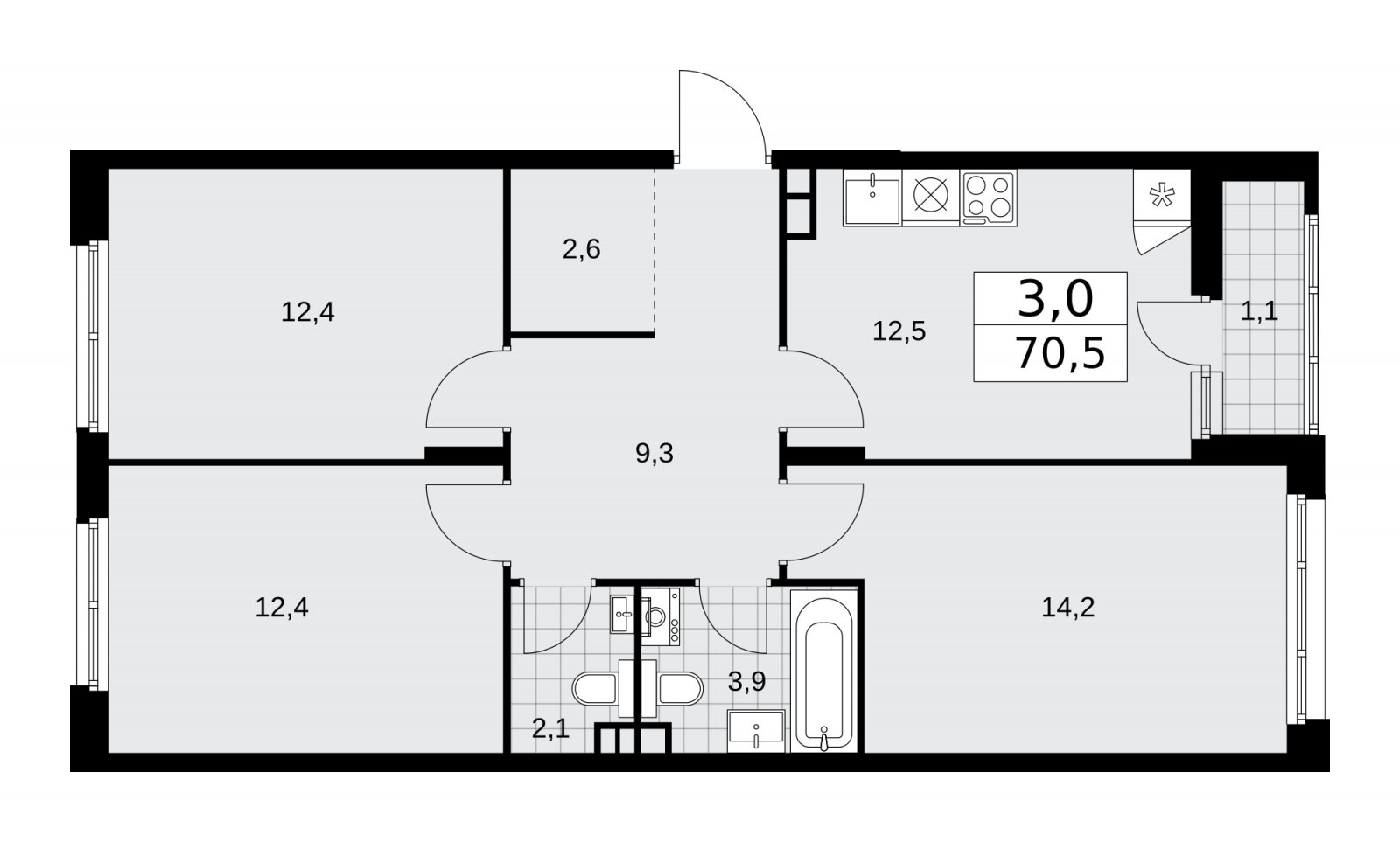 3-комнатная квартира без отделки, 70.5 м2, 3 этаж, сдача 1 квартал 2026 г., ЖК Прокшино, корпус 10.1.1 - объявление 2226754 - фото №1