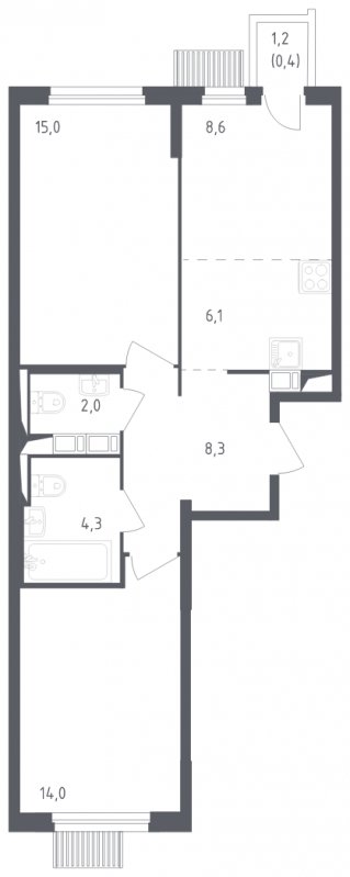 3-комнатная квартира с полной отделкой, 58.7 м2, 16 этаж, сдача 2 квартал 2024 г., ЖК Мытищи Парк, корпус 3 - объявление 1832137 - фото №1