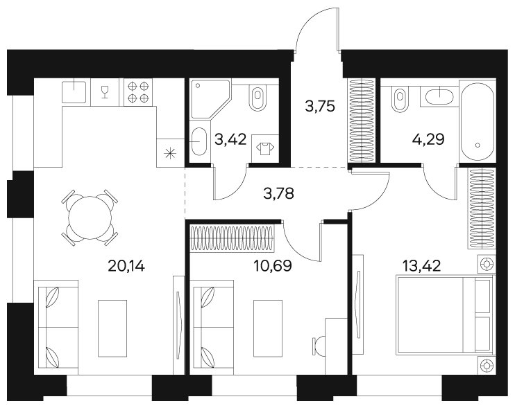 2-комнатная квартира без отделки, 59 м2, 5 этаж, сдача 4 квартал 2024 г., ЖК FØRST, корпус 2 - объявление 1943053 - фото №1