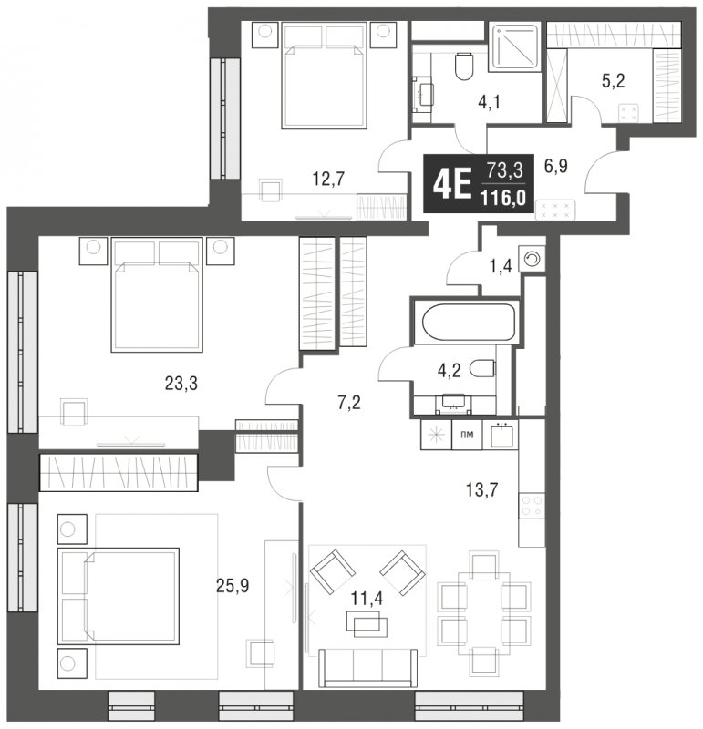 4-комнатная квартира (евро) с частичной отделкой, 116 м2, 31 этаж, сдача 2 квартал 2024 г., ЖК AFI Tower, корпус 1 - объявление 1930848 - фото №1