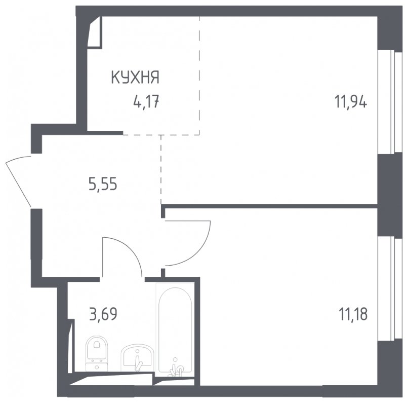 2-комнатная квартира (евро) с полной отделкой, 36.53 м2, 3 этаж, сдача 2 квартал 2024 г., ЖК Остафьево, корпус 12.1 - объявление 2132987 - фото №1