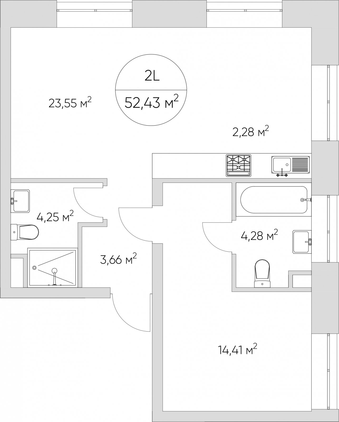 2-комнатные апартаменты без отделки, 52.43 м2, 13 этаж, дом сдан, ЖК N'ICE LOFT, корпус 1 - объявление 2315132 - фото №1
