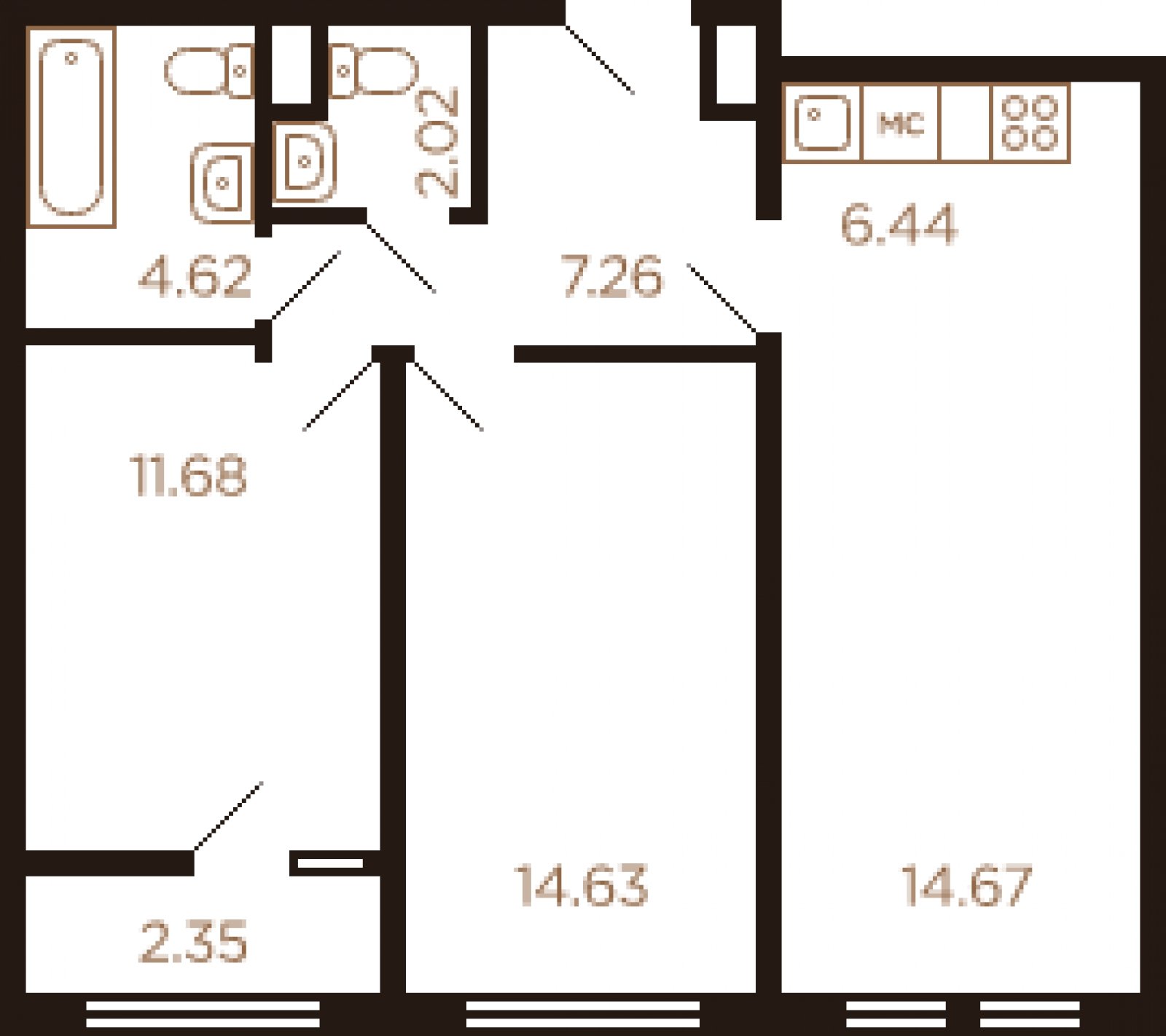 3-комнатная квартира без отделки, 63 м2, 7 этаж, дом сдан, ЖК Миниполис Рафинад, корпус 8 - объявление 2033252 - фото №1