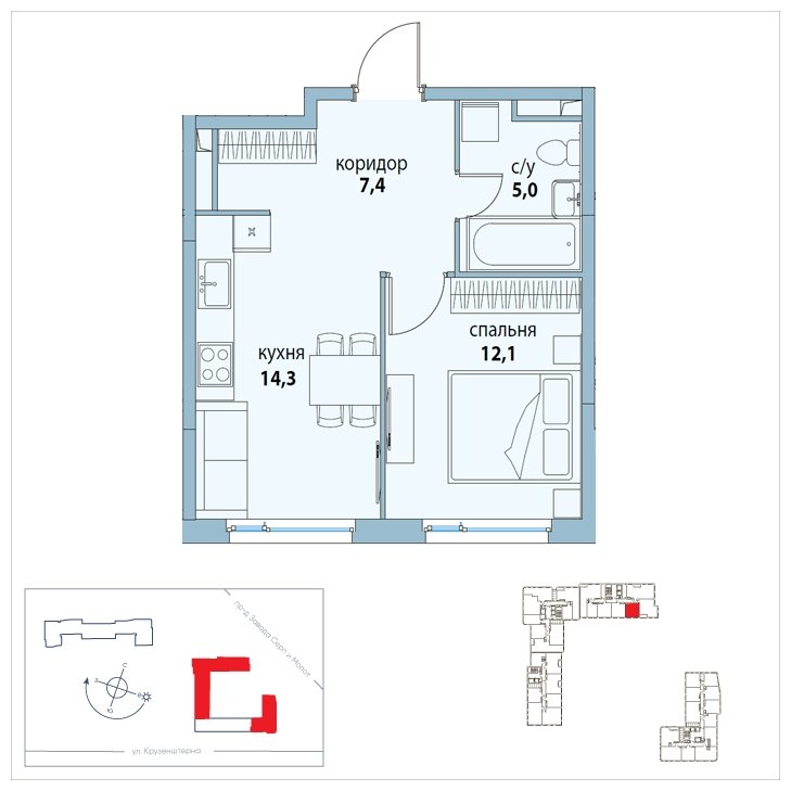 1-комнатная квартира без отделки, 38.8 м2, 21 этаж, сдача 3 квартал 2025 г., ЖК Символ, корпус 20 (квартал "Независимость") - объявление 2315012 - фото №1