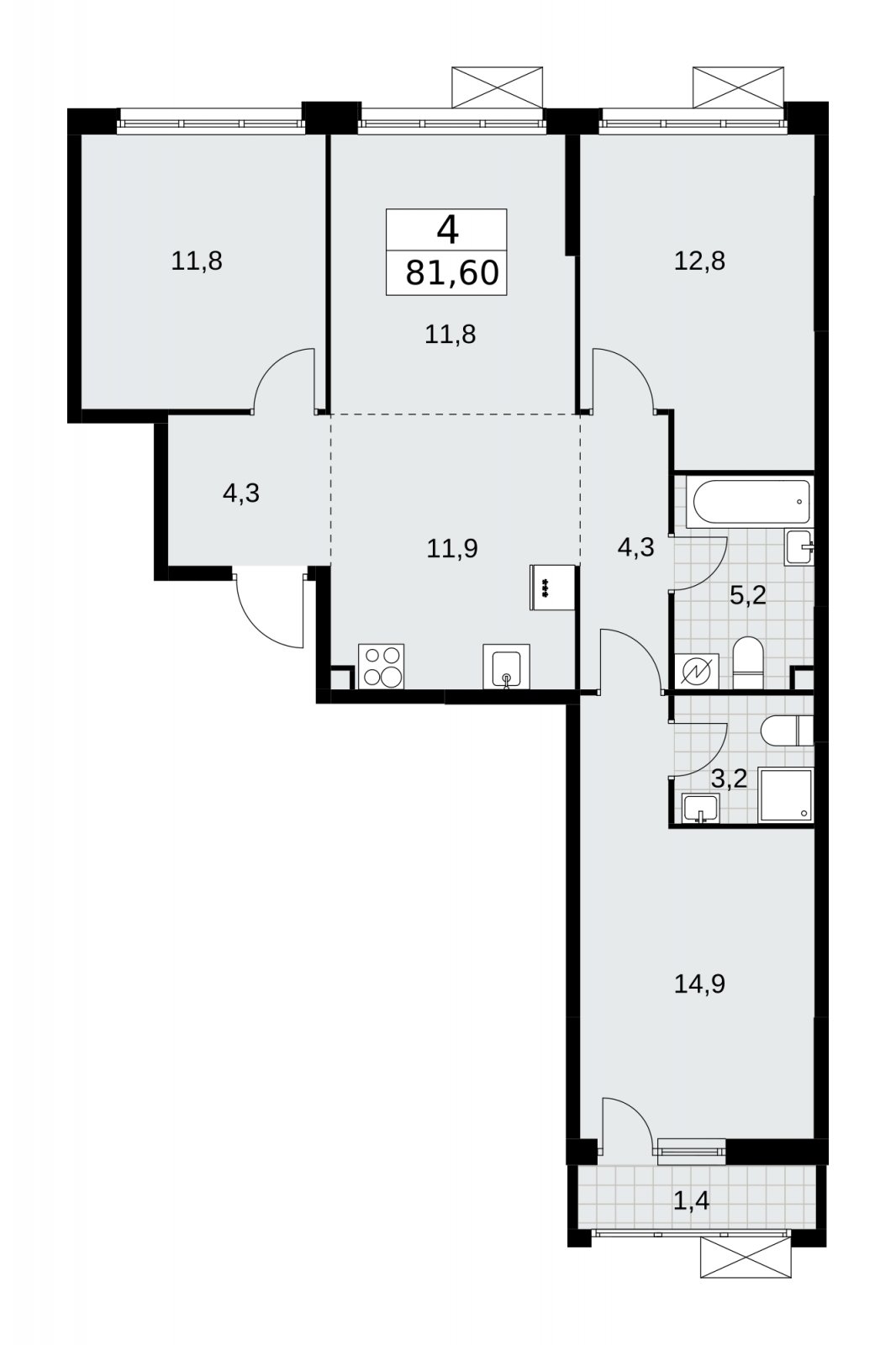 4-комнатная квартира (евро) без отделки, 81.6 м2, 2 этаж, сдача 3 квартал 2025 г., ЖК Скандинавия, корпус 28.1 - объявление 2201865 - фото №1