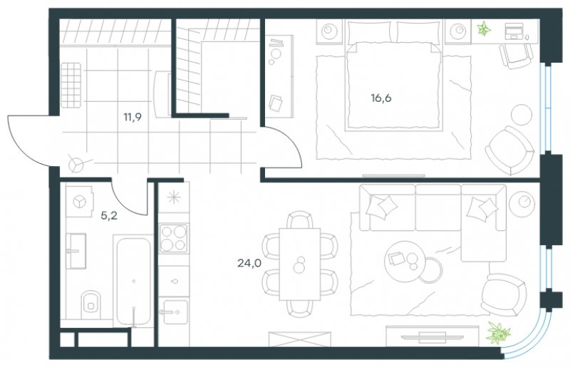 2-комнатные апартаменты без отделки, 57.7 м2, 17 этаж, сдача 2 квартал 2022 г., ЖК Level Стрешнево, корпус Север - объявление 1671006 - фото №1