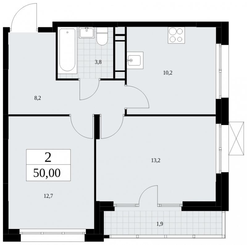 2-комнатная квартира с частичной отделкой, 50 м2, 16 этаж, сдача 4 квартал 2024 г., ЖК Скандинавия, корпус 35.1.2 - объявление 1779549 - фото №1