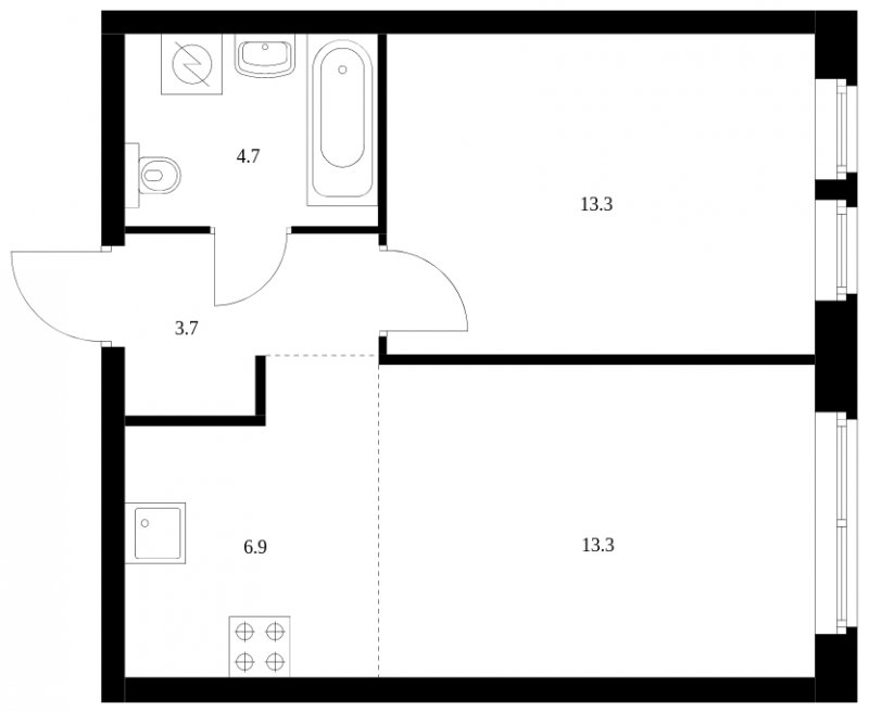 2-комнатная квартира с полной отделкой, 41.9 м2, 10 этаж, сдача 3 квартал 2023 г., ЖК Кронштадтский 9, корпус 1.1 - объявление 1537149 - фото №1