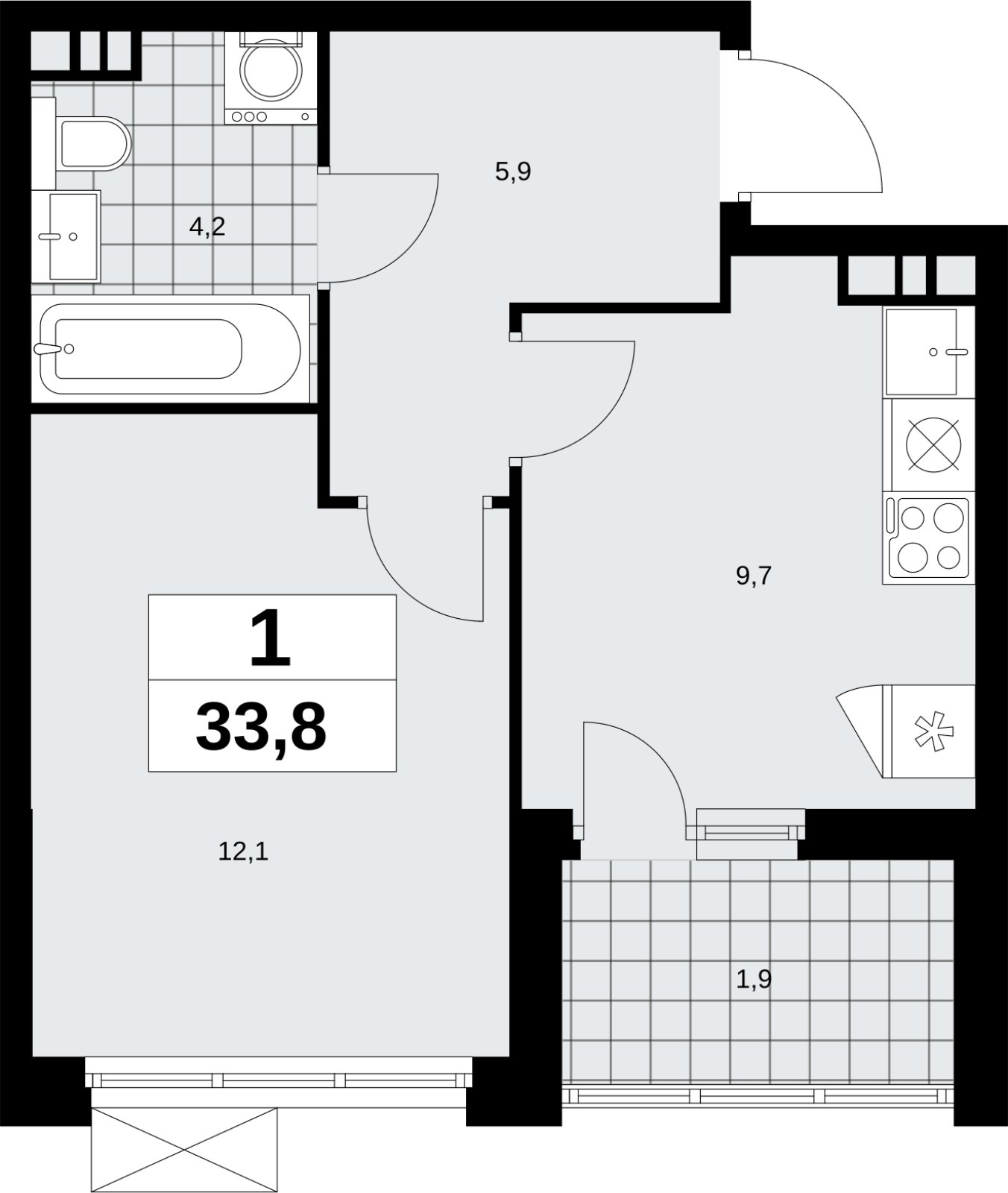 1-комнатная квартира с полной отделкой, 33.8 м2, 5 этаж, сдача 1 квартал 2027 г., ЖК Скандинавия, корпус 2.18.2.3 - объявление 2351349 - фото №1