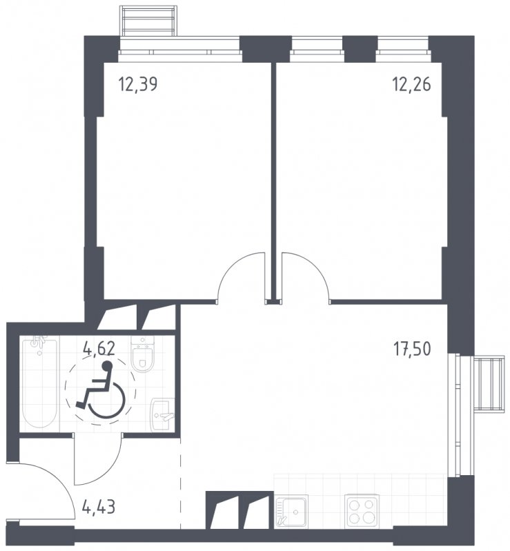 2-комнатная квартира с полной отделкой, 51.2 м2, 26 этаж, сдача 2 квартал 2023 г., ЖК Квартал Спутник, корпус 14 - объявление 1313573 - фото №1