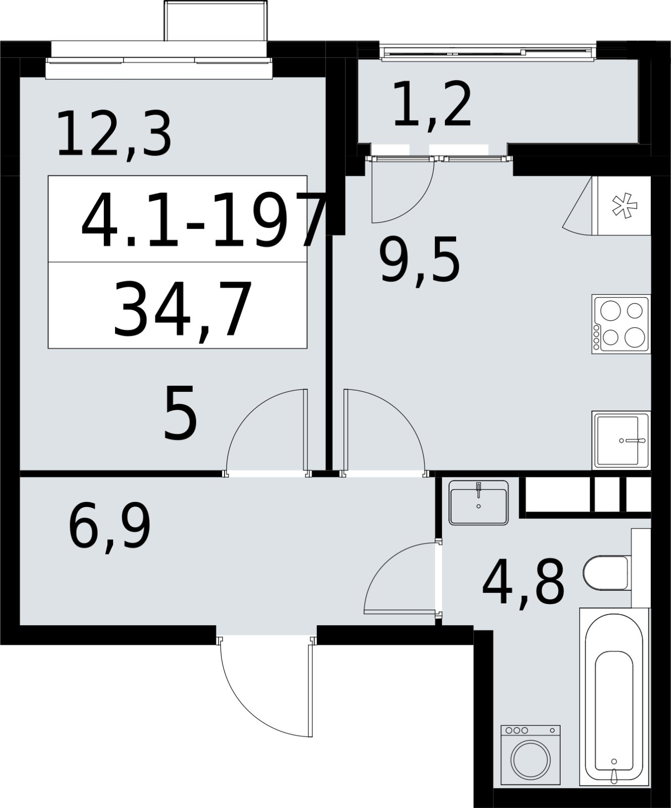 1-комнатная квартира с полной отделкой, 34.7 м2, 11 этаж, сдача 2 квартал 2027 г., ЖК Южные сады, корпус 4.1.2 - объявление 2392723 - фото №1