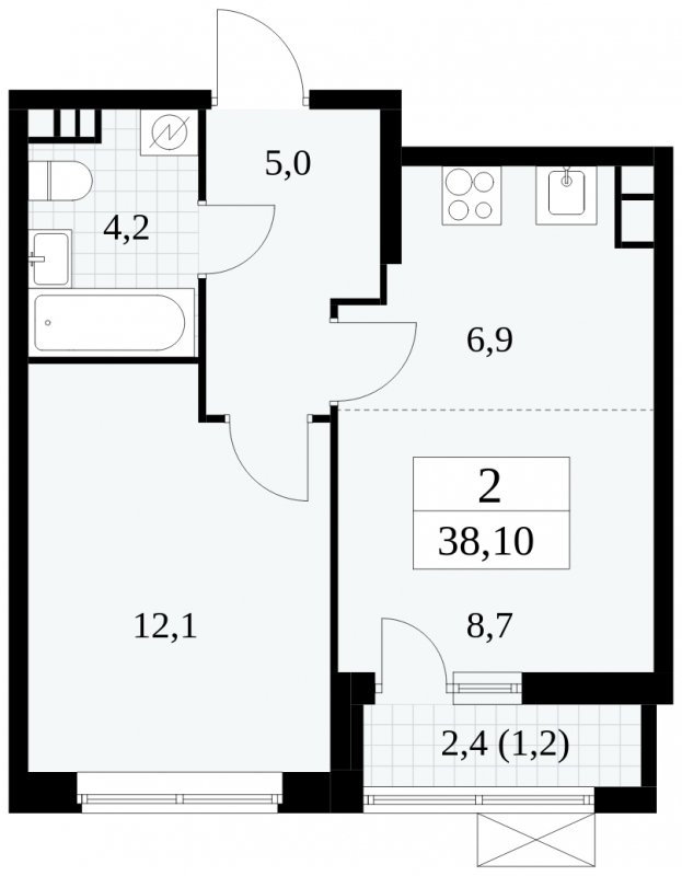 2-комнатная квартира (евро) без отделки, 38.1 м2, 3 этаж, сдача 1 квартал 2025 г., ЖК Прокшино, корпус 5.2.4 - объявление 1900724 - фото №1