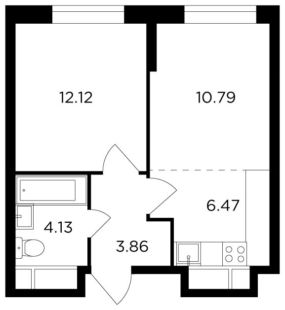 2-комнатная квартира (евро) без отделки, 37.37 м2, 14 этаж, сдача 2 квартал 2022 г., ЖК КутузовGRAD 2, корпус 6 - объявление 1746532 - фото №1