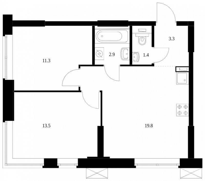 2-комнатные апартаменты с полной отделкой, 52.2 м2, 2 этаж, сдача 2 квартал 2023 г., ЖК Волоколамское 24, корпус 3 - объявление 1746523 - фото №1