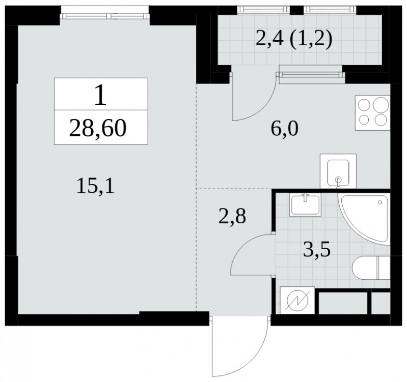 Студия с частичной отделкой, 28.6 м2, 6 этаж, сдача 2 квартал 2025 г., ЖК Южные сады, корпус 2.2 - объявление 1757496 - фото №1