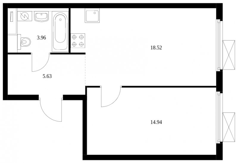1-комнатная квартира с полной отделкой, 43.05 м2, 32 этаж, сдача 2 квартал 2024 г., ЖК Матвеевский Парк, корпус 2.4 - объявление 1609661 - фото №1