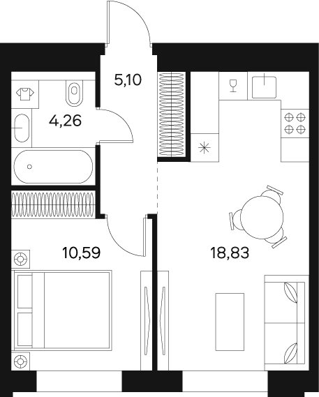1-комнатная квартира без отделки, 38.78 м2, 11 этаж, сдача 4 квартал 2024 г., ЖК FØRST, корпус 2 - объявление 1980969 - фото №1
