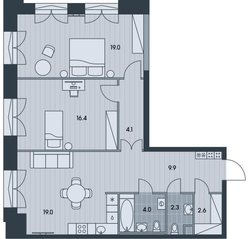 3-комнатная квартира без отделки, 77.3 м2, 4 этаж, сдача 3 квартал 2025 г., ЖК EVER, корпус 5 - объявление 2397958 - фото №1