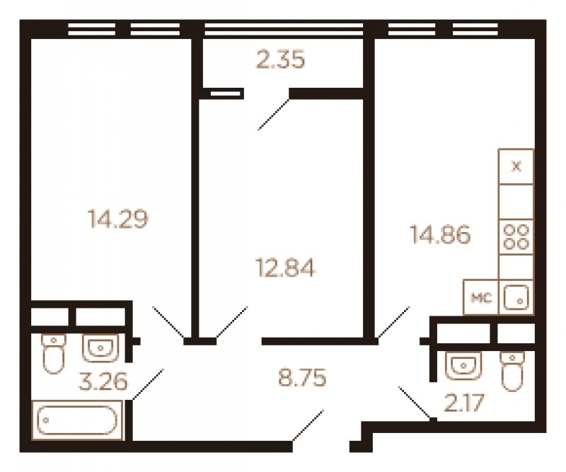 2-комнатная квартира без отделки, 58 м2, 3 этаж, сдача 4 квартал 2022 г., ЖК Миниполис Рафинад, корпус 3 - объявление 1757991 - фото №1