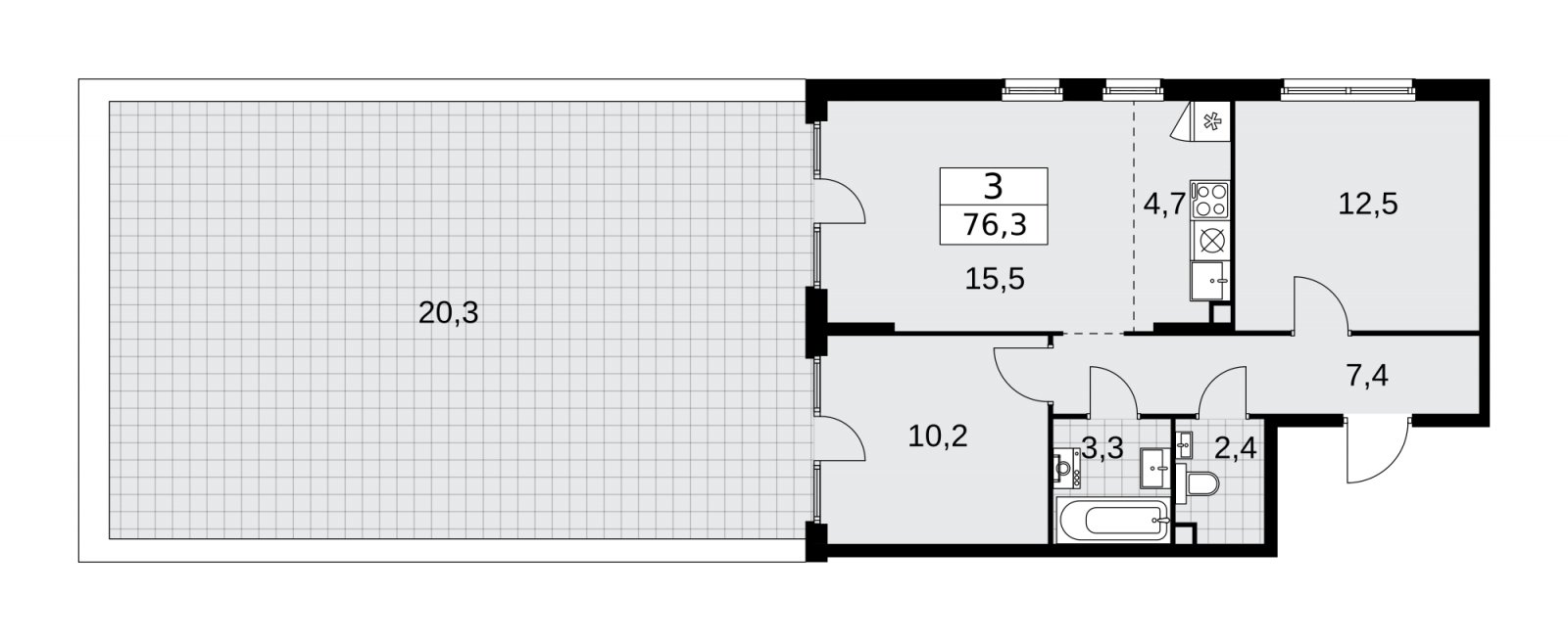 3-комнатная квартира (евро) с частичной отделкой, 76.3 м2, 2 этаж, сдача 2 квартал 2026 г., ЖК Деснаречье, корпус 4.4 - объявление 2263979 - фото №1