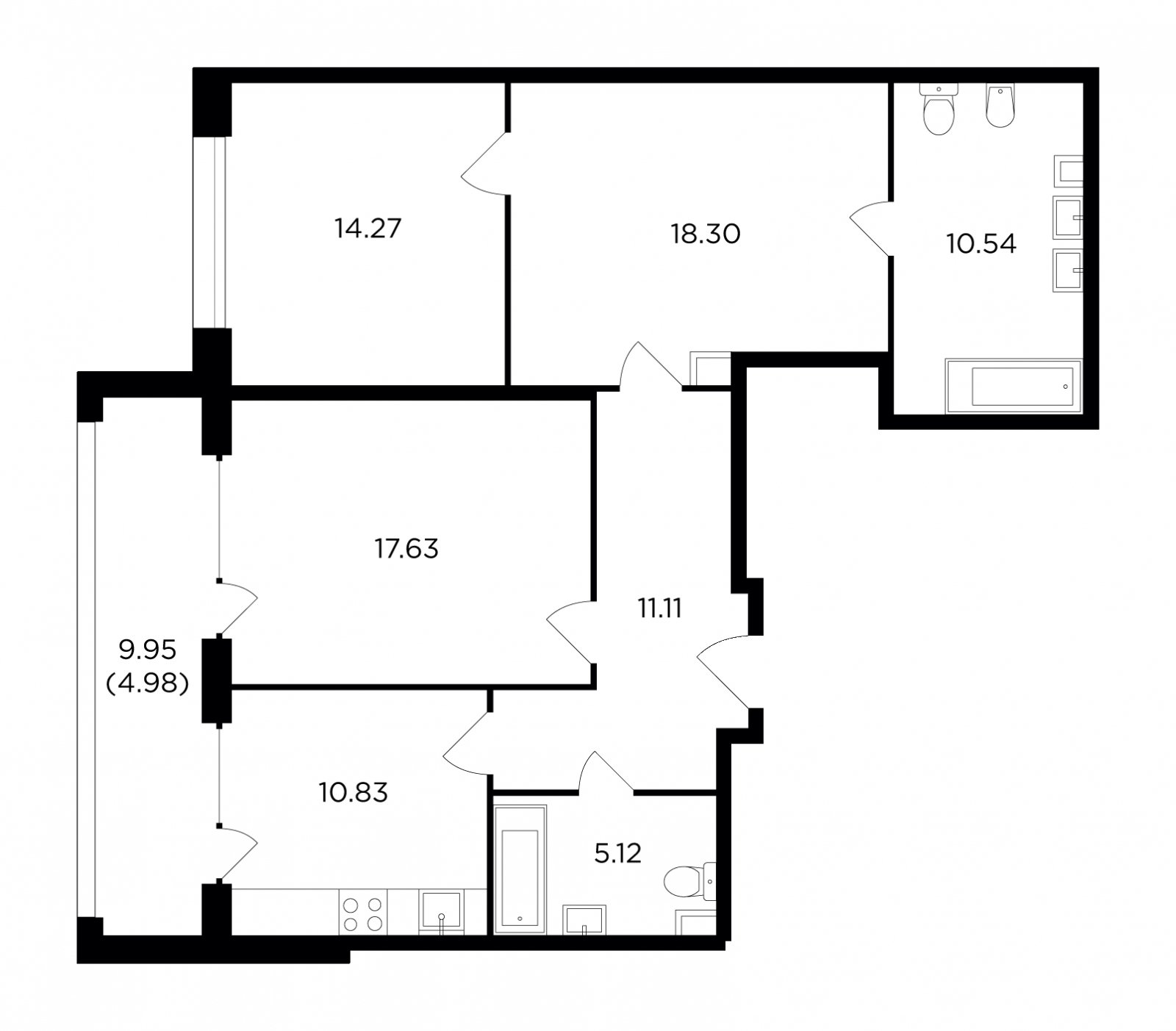 2-комнатная квартира без отделки, 92.78 м2, 2 этаж, дом сдан, ЖК RiverSky, корпус 2 - объявление 2317433 - фото №1