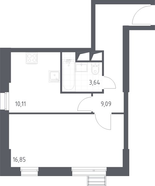 1-комнатные апартаменты с полной отделкой, 39.7 м2, 11 этаж, сдача 4 квартал 2023 г., ЖК Квартал Спутник, корпус 15 - объявление 2066274 - фото №1