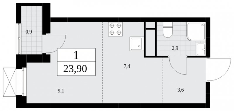 Студия с частичной отделкой, 23.9 м2, 16 этаж, сдача 2 квартал 2025 г., ЖК Скандинавия, корпус 36.3.1 - объявление 1894643 - фото №1