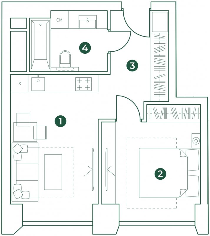 2-комнатная квартира (евро) с полной отделкой, 39.7 м2, 3 этаж, сдача 1 квартал 2024 г., ЖК Эко-квартал VERY, корпус 2 - объявление 1897000 - фото №1