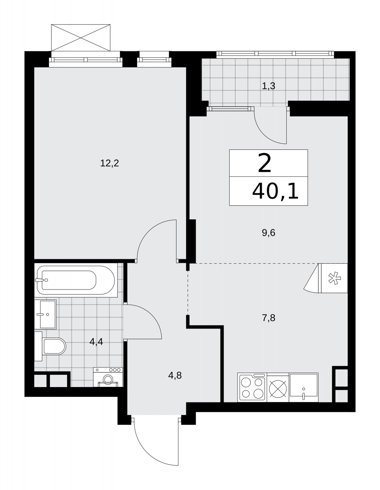 2-комнатная квартира (евро) с полной отделкой, 40.1 м2, 4 этаж, сдача 2 квартал 2026 г., ЖК Деснаречье, корпус 4.8 - объявление 2265176 - фото №1