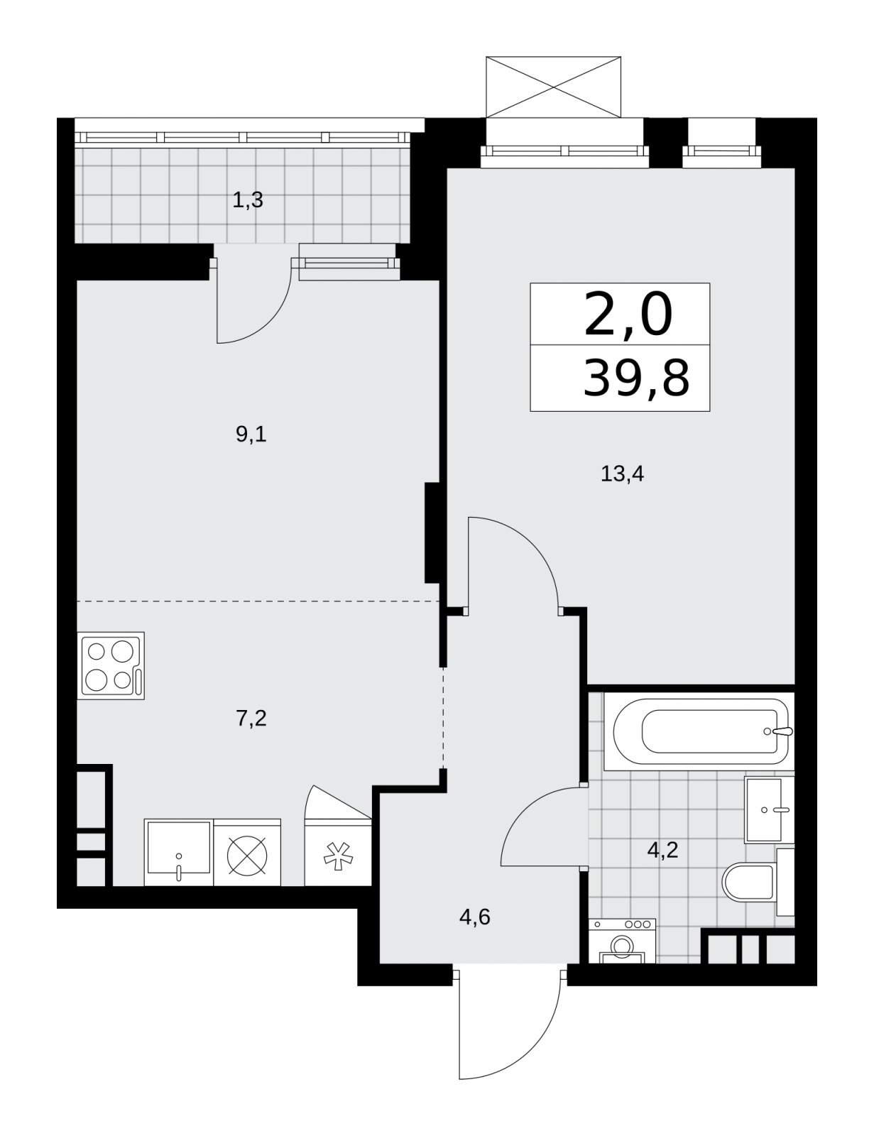 2-комнатная квартира (евро) без отделки, 39.8 м2, 8 этаж, сдача 1 квартал 2026 г., ЖК Прокшино, корпус 10.1.2 - объявление 2227182 - фото №1