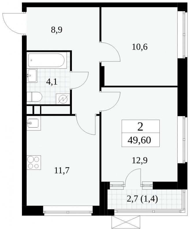 2-комнатная квартира без отделки, 49.6 м2, 16 этаж, сдача 1 квартал 2025 г., ЖК Прокшино, корпус 5.2.4 - объявление 1900800 - фото №1