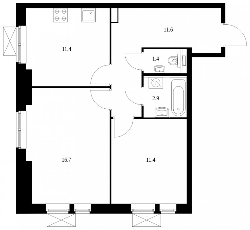 2-комнатная квартира с полной отделкой, 55.4 м2, 27 этаж, сдача 2 квартал 2023 г., ЖК Второй Нагатинский, корпус 1 - объявление 1363259 - фото №1