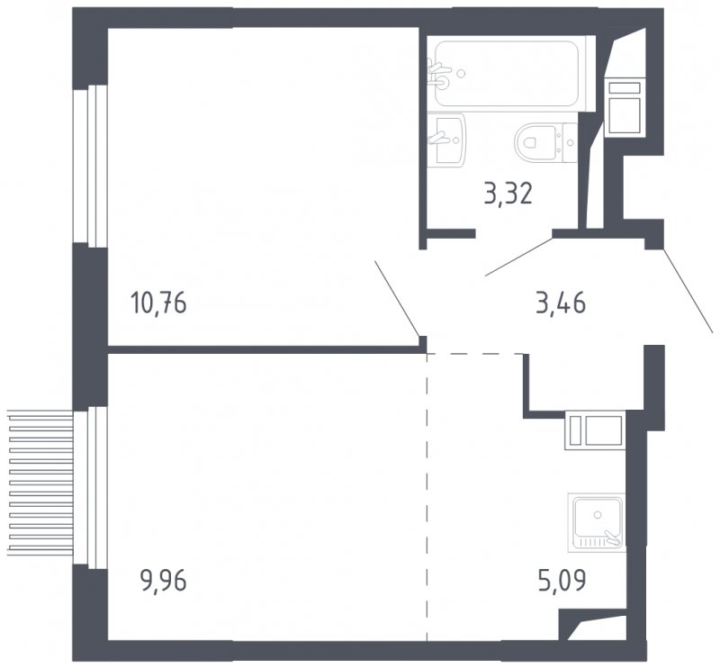 2-комнатная квартира с полной отделкой, 32.59 м2, 6 этаж, сдача 3 квартал 2023 г., ЖК Мытищи Парк, корпус 2 - объявление 1588342 - фото №1