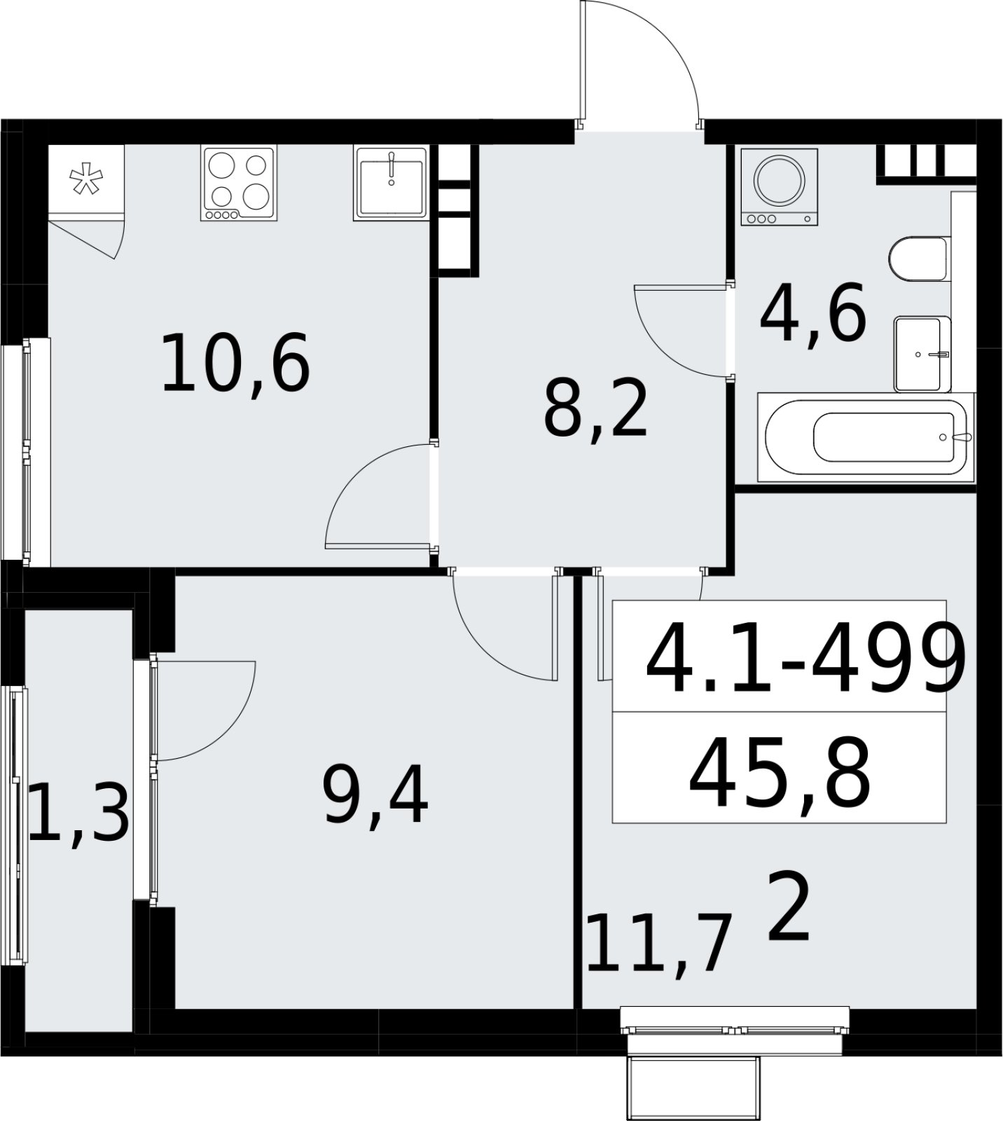 2-комнатная квартира с полной отделкой, 45.8 м2, 16 этаж, сдача 2 квартал 2027 г., ЖК Южные сады, корпус 4.1.2 - объявление 2393004 - фото №1