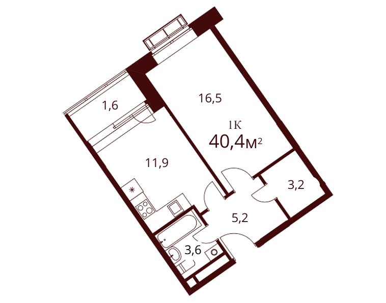 1-комнатная квартира без отделки, 40.4 м2, 3 этаж, дом сдан, ЖК Воскресенский, корпус 2 - объявление 1682447 - фото №1