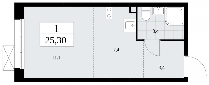Студия с частичной отделкой, 25.3 м2, 2 этаж, сдача 4 квартал 2024 г., ЖК Скандинавия, корпус 35.1.2 - объявление 1962299 - фото №1
