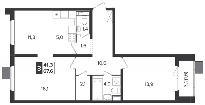 3-комнатная квартира (евро) с полной отделкой, 67.6 м2, 7 этаж, дом сдан, ЖК Южная Битца, корпус 6 - объявление 1307824 - фото №1