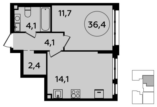 1-комнатная квартира с полной отделкой, 36.4 м2, 2 этаж, сдача 2 квартал 2024 г., ЖК Испанские кварталы, корпус 8.1 - объявление 1633496 - фото №1