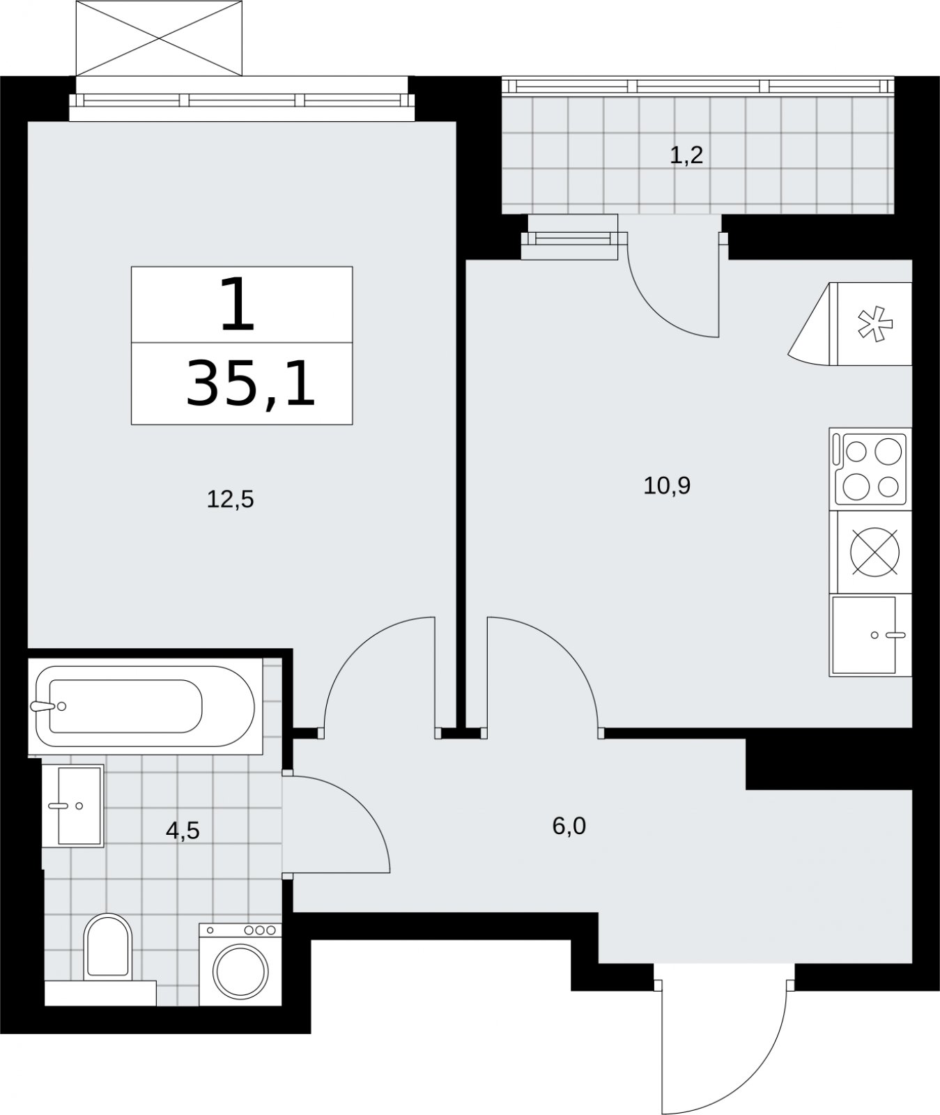 1-комнатная квартира без отделки, 35.1 м2, 16 этаж, сдача 2 квартал 2026 г., ЖК Бунинские кварталы, корпус 7.3 - объявление 2313737 - фото №1