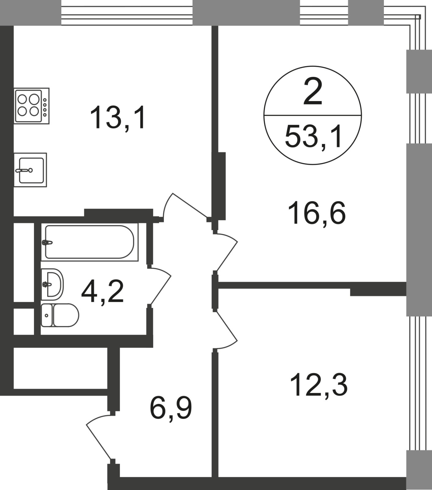 2-комнатная квартира без отделки, 53.1 м2, 2 этаж, сдача 1 квартал 2025 г., ЖК город-парк Переделкино Ближнее, корпус 17-1 - объявление 2375078 - фото №1