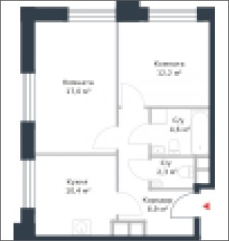 2-комнатная квартира без отделки, 55.4 м2, 3 этаж, дом сдан, ЖК Ривер парк, корпус 7 - объявление 2256581 - фото №1