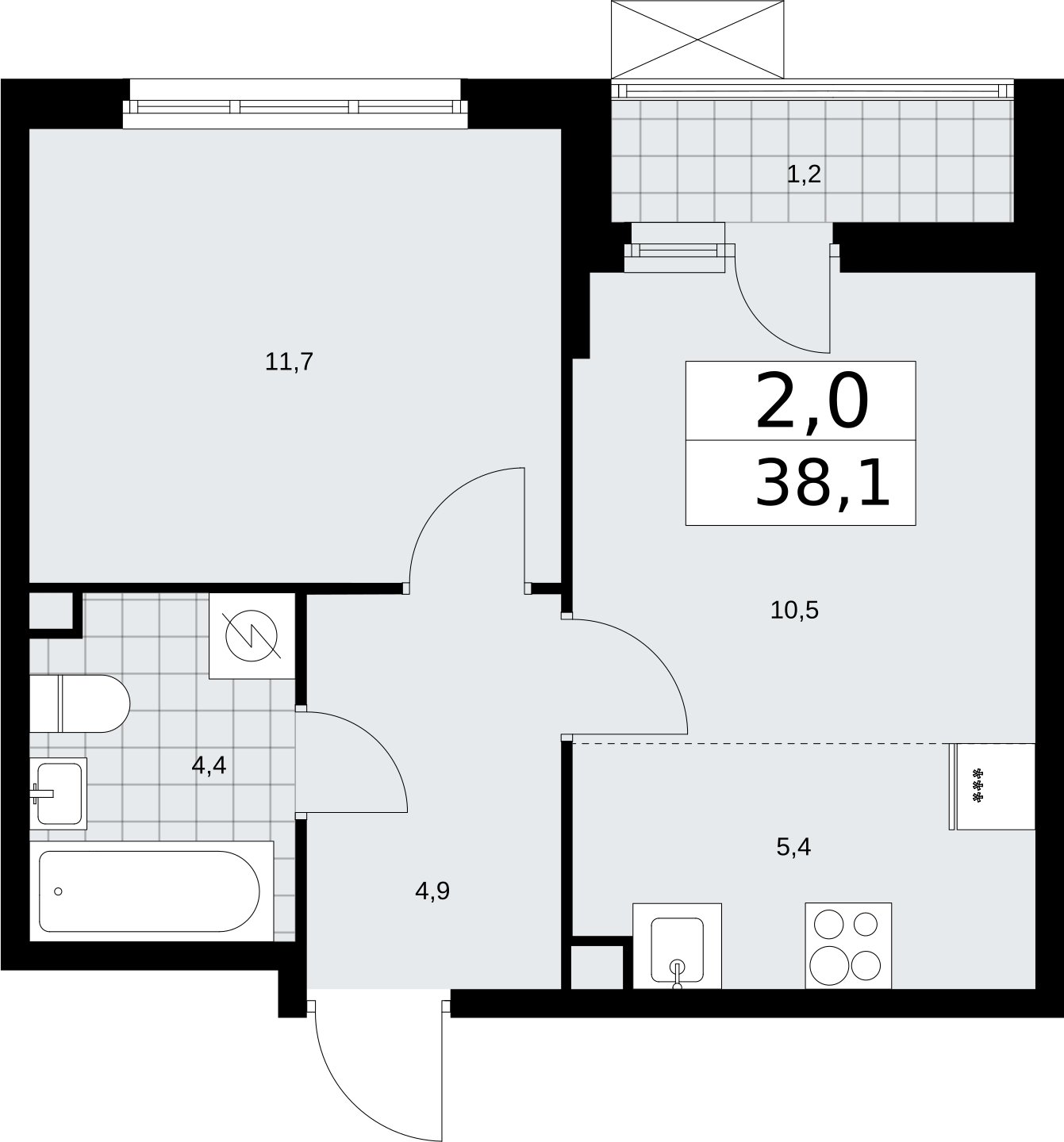 2-комнатная квартира (евро) с частичной отделкой, 38.1 м2, 2 этаж, сдача 1 квартал 2026 г., ЖК Скандинавия, корпус 37.1.2 - объявление 2216348 - фото №1