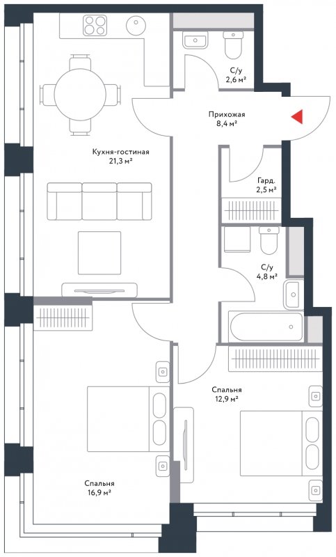 3-комнатная квартира 69.4 м2, 2 этаж, дом сдан, ЖК Ривер парк, корпус 4 - объявление 1564003 - фото №1