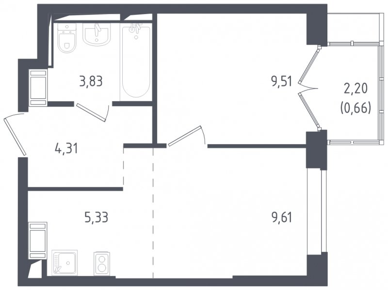 2-комнатная квартира с полной отделкой, 33.25 м2, 16 этаж, сдача 3 квартал 2024 г., ЖК Томилино Парк, корпус 5.1 - объявление 1830115 - фото №1