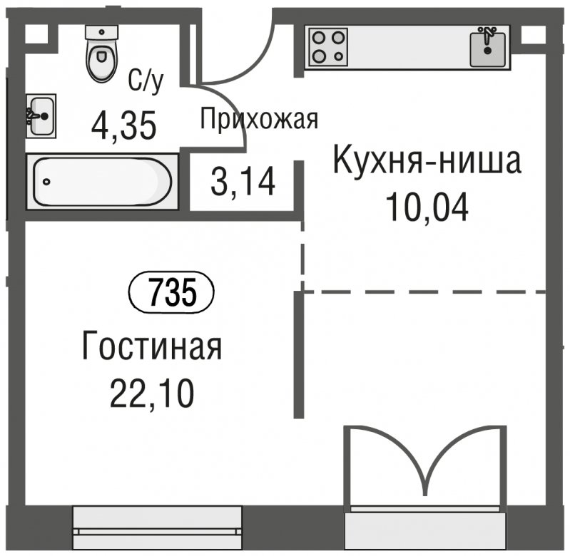 1-комнатная квартира без отделки, 39.63 м2, 11 этаж, сдача 3 квартал 2023 г., ЖК AFI Park Воронцовский, корпус 1 - объявление 1637188 - фото №1